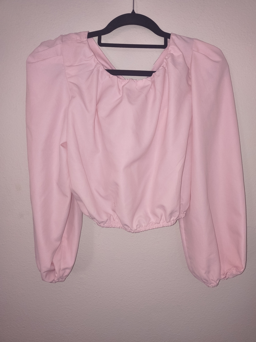 Stylehouse Pink Puff Sleeve Open Back Tie Crop Top XL Coquette Cottagecore